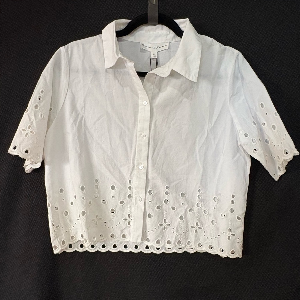 Chelsea & Theodore White Eyelet Button Down Shirt